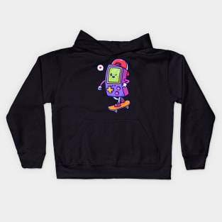 Cute Game Controller Playing Skaterboard Cartoon Kids Hoodie